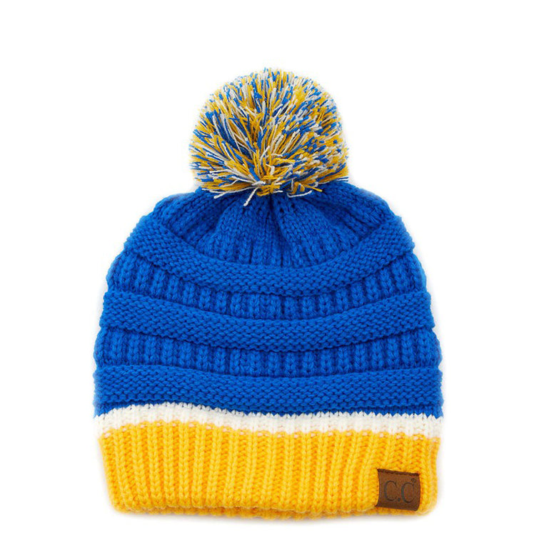 Blue & Yellow Team Color Unisex Pom Beanie