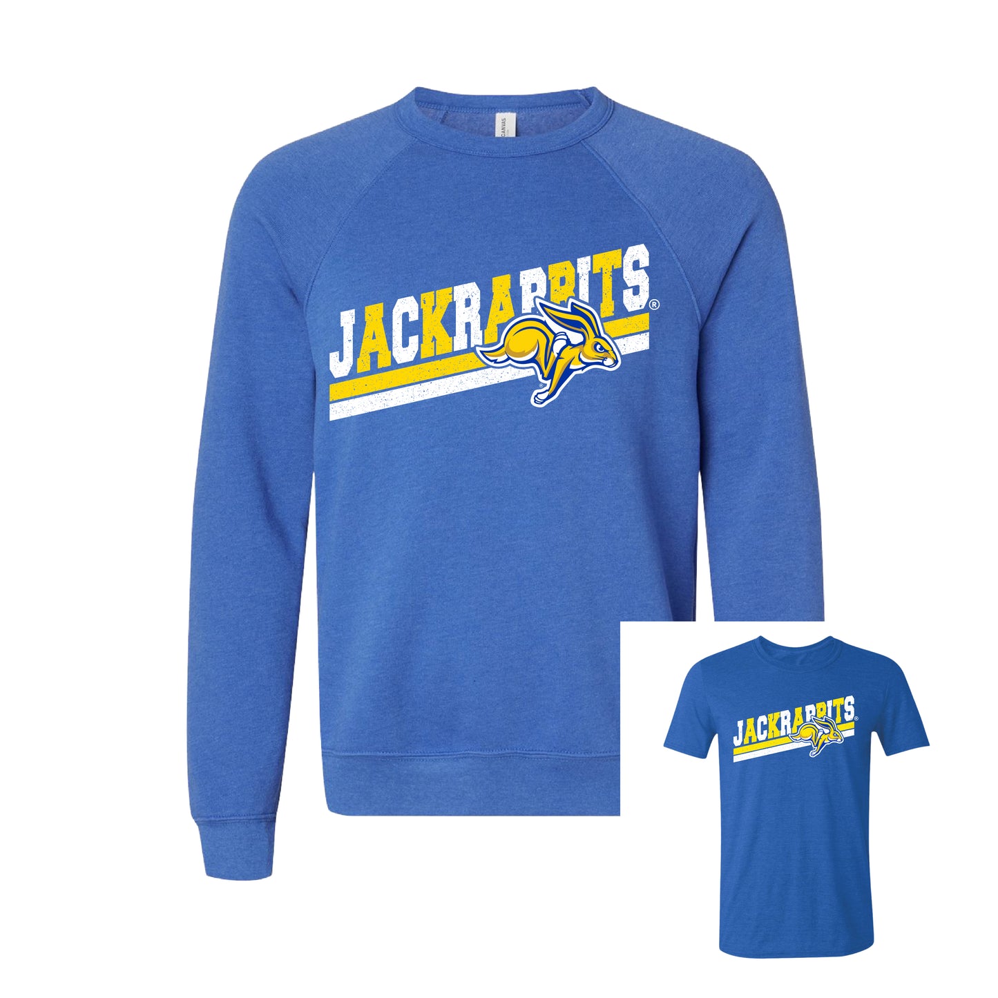 Heather Royal Blue Jackrabbits Sweatshirt OR Tee